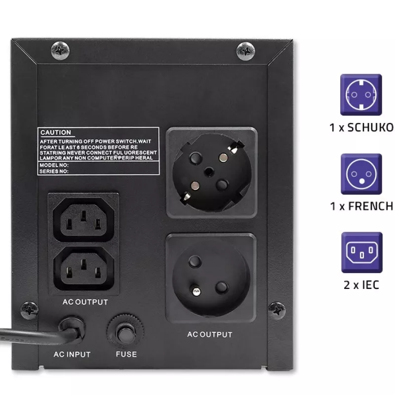 Nepārtrauktās barošanas avots UPS Qoltec 53775 1.2 kVA 720 W 4 AC kontaktligzdas