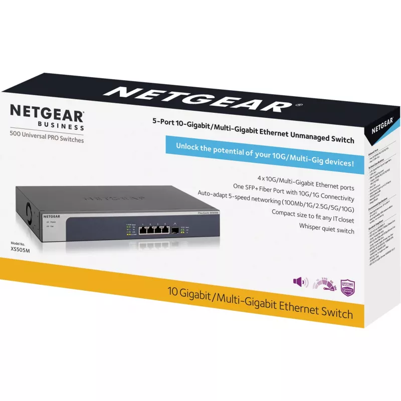 NETGEAR XS505M Nepārvaldāms 10G Ethernet (100/1000/10000) Pelēks, Sudrabs