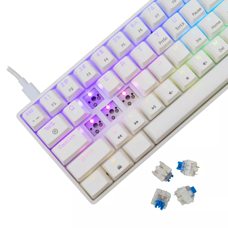 Vadu mehāniskā tastatūra White Shark Shinobi-2 (GK-004221) — zilie slēdži, balta, ASV izkārtojums
