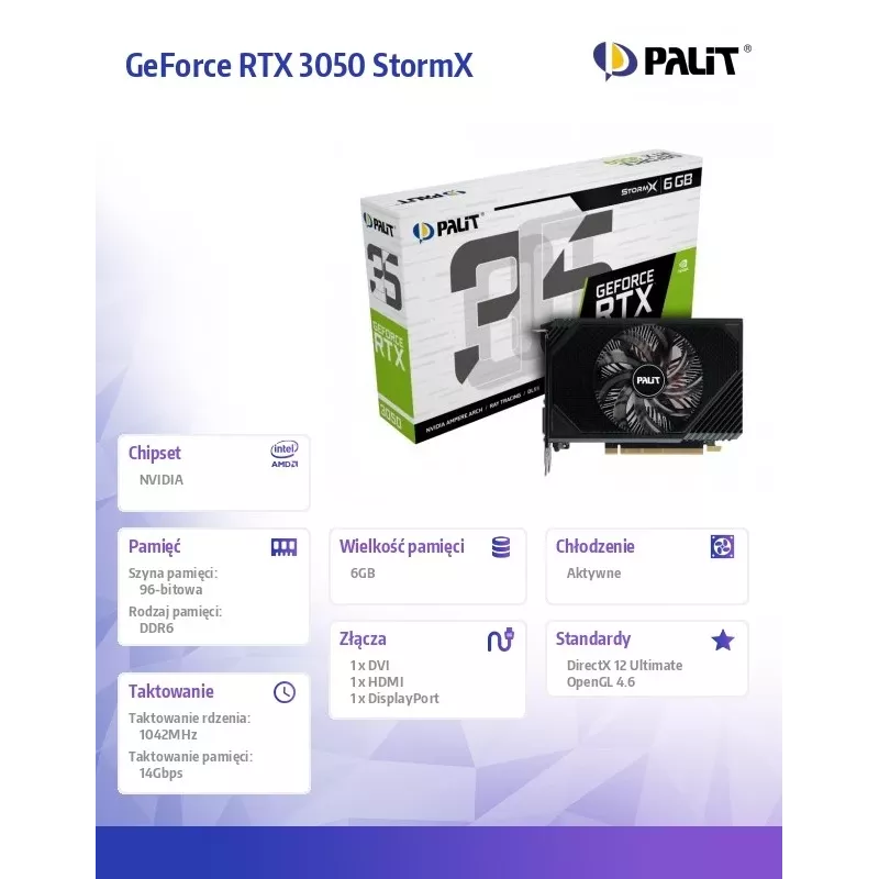 Palit GeForce RTX 3050 StormX 6GB GDDR6 grafikas karte