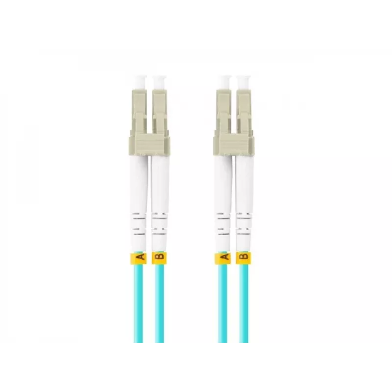 Optiskās šķiedras pārvada kabelis MM LC/UPC-LC/UPC DUPLEX 3.0MM OM3 50/125 LSZH 2M Aqua