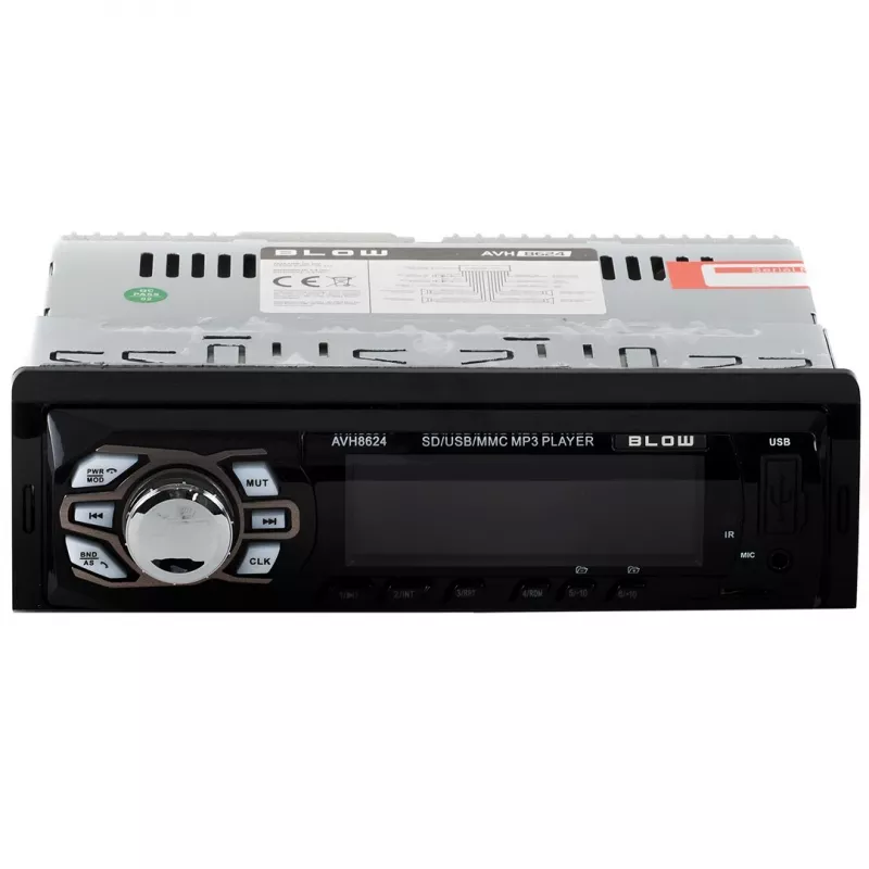 Auto radio BLOW AVH-8624 — FM RDS, 45 W RMS, Bluetooth, USB, MicroSD, AUX, LCD displejs, tālvadības pults, melns