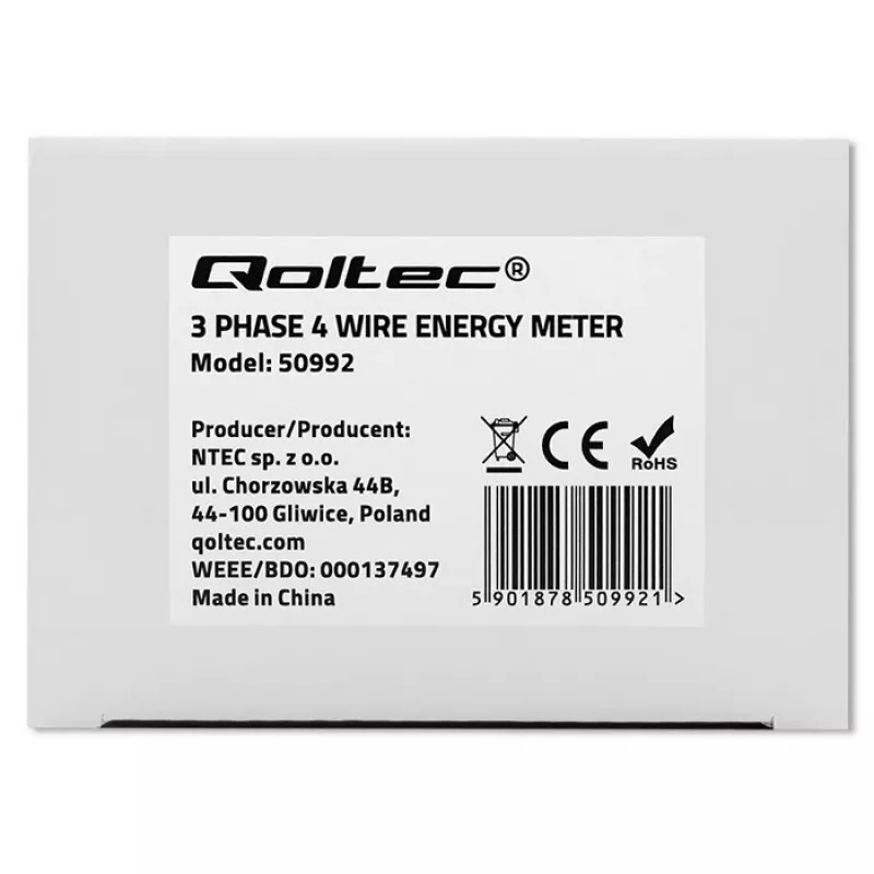 Trīsfāzu elektroniskais skaitītājs QOLTEC 50992 400V 100A