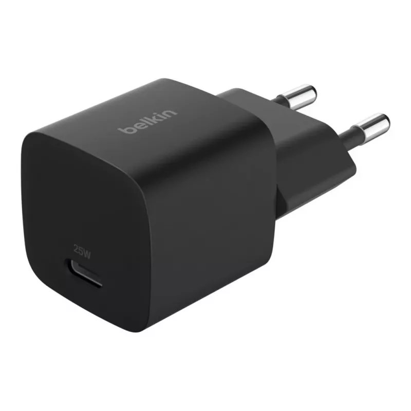 USB-C lādētājs Belkin BOOSTCHARGE 25W Power Delivery melns – ātrs USB‑C PD 25W sienas adapteris