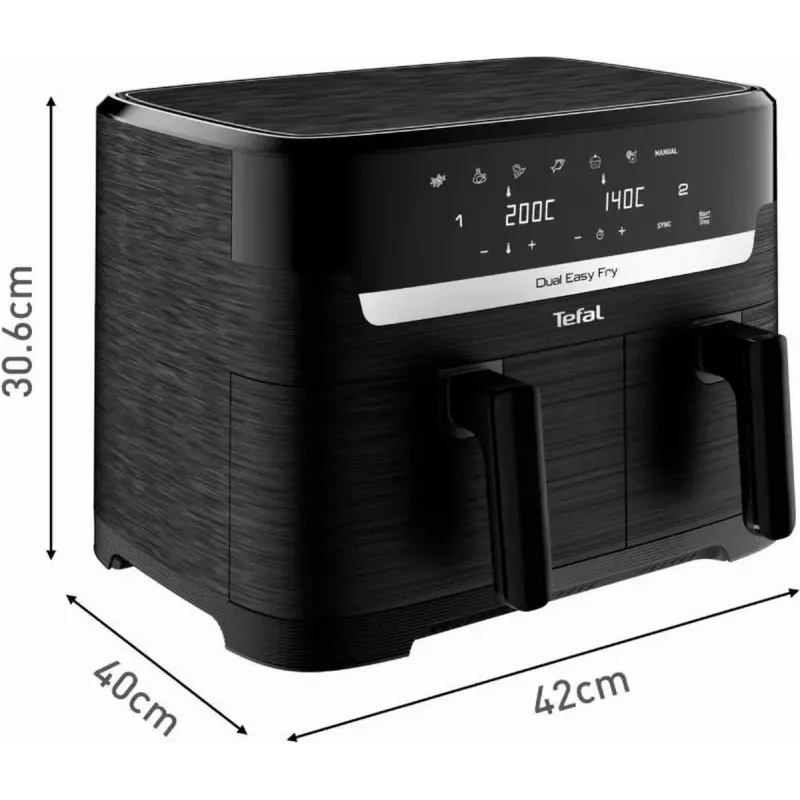 Tefal Easy Fry EY901N Double 8.3 L Stāvošs 2700 W Karstā gaisa fritieris Melns