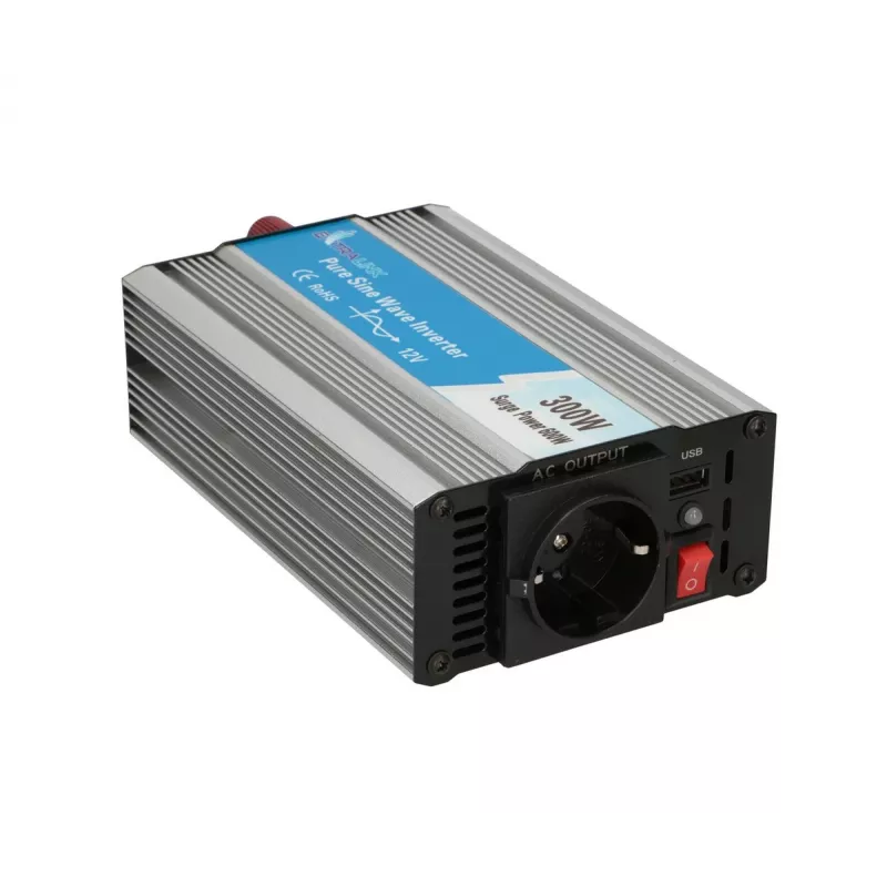 Sprieguma pārveidotājs Extralink OPIP-300W 12V 300W tīrs sinusoidāls, alumīnija korpuss, aktīvā dzesēšana