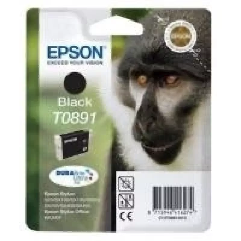 Epson Monkey Singlepack Melns T0891 DURABrite Ultra tintes kasetne, melna, ar pigmenta bāzes tinti