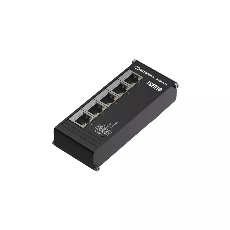 Teltonika NETWORKS TSF010 Plakanais Ethernet slēdzis Nenodrošināts Fast Ethernet (10/100) DIN sliede Melns