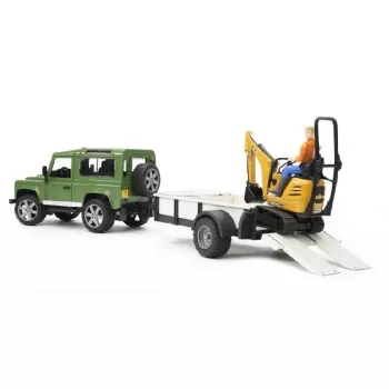 Rotaļlietu transportlīdzeklis BRUDER Land Rover Defender ar piekabi CAT un vīriņu