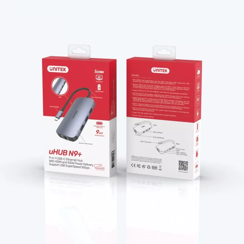 UNITEK D1071A interfeisa centrmezgls USB 3.0 SuperSpeed 5 Gb/s Sudrabs
