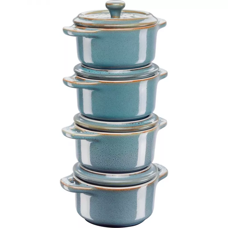 Staub Mini Cocotte Round, 4 gab. - 200 ml, antīkā tirkīza