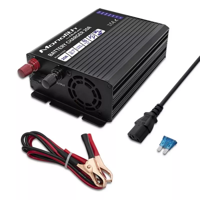 Lādētājs QOLTEC Monolith 20A 12V LiFePO4, AGM, GEL, SLA akumulatoriem