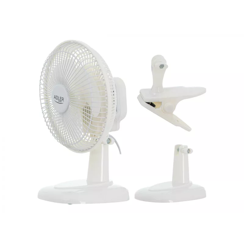 Adler | Ventilators ar skavu | AD 7317 | Galda ventilators | Balts | Diametrs 15 cm | Ātrumu skaits 2 | 30 W