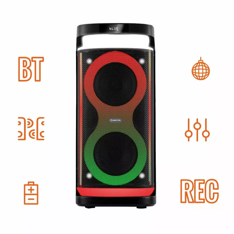 Pārnēsājams skaļrunis MANTA SPK0601B100, 100 W, Bluetooth, karaoke, bezvadu mikrofons, baterija, ekvalaizers, disko apgaismojums