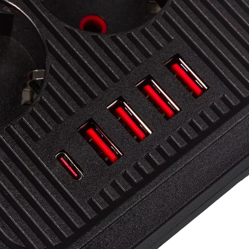Strāvas sadalītājs MACLEAN MCE391 B – 6 rozetes, 4×USB-A + 1×USB-C, 110–240V, 2500W, 3 m kabelis, melns