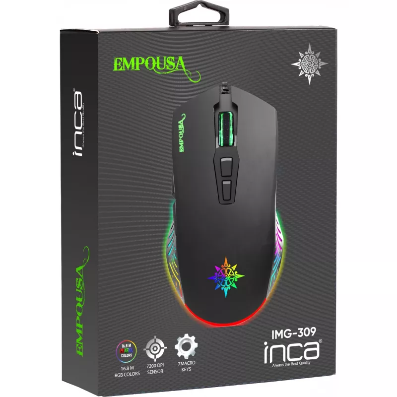INCA spēļu pele IMG-309 7200 DPI. RGB. 7 pogas. USB. SW mazumtirdzniecība