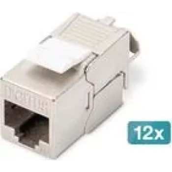 DIGITUS CAT 6A ekranēts keystone modulis, bezinstrumenta, RJ-45, plakans, sudrabains — iepakojumā 12 gab.