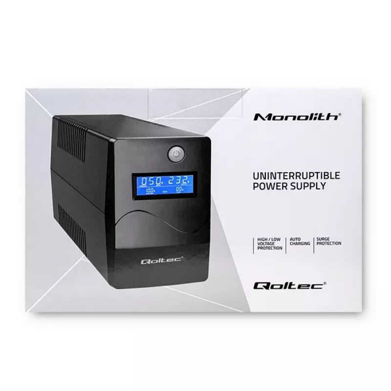 Qoltec Monolith nepārtrauktās barošanas avots (UPS) Double-conversion (Online) 0.45 kVA 240 W 2 AC kontaktligzdas