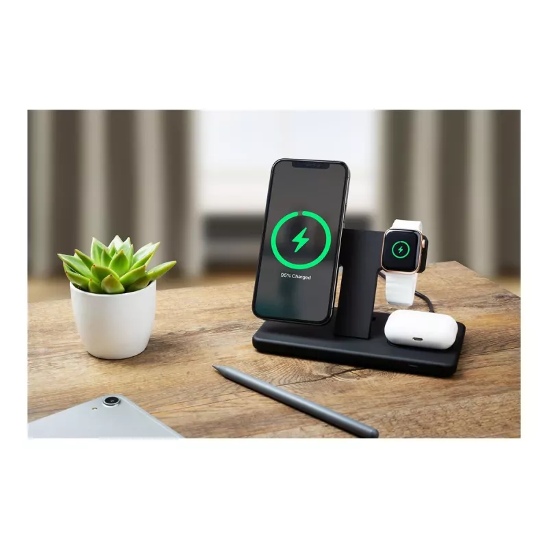 Fiksēts | MagPowerstation 3-in-1 bezvadu uzlādes statīvs ar MagSafe stiprinājumu | FIXMPOS-BK | Melns
