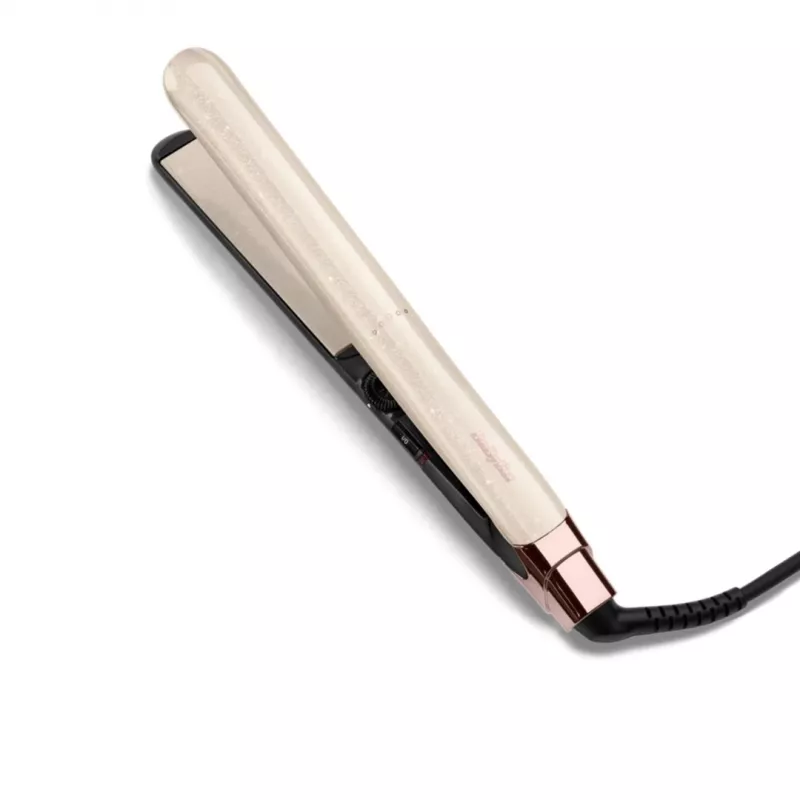 Iztaisnošanas gludeklis BABYLISS ST914PE — keramikas/titāna plāksnes, 13 siltuma līmeņi, 100–240V, bēša/vara krāsa