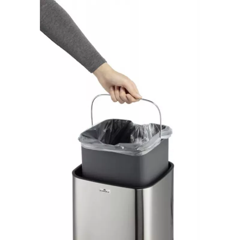 Durable TOUCH 12L taisnstūra nerūsējošā tērauda miskaste sudraba/melnā krāsā