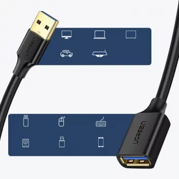 Ugreen pagarinātājkabeļa adapters USB 3.0 (ligzda) uz USB 3.0 (spraudnis) 2m (melns)