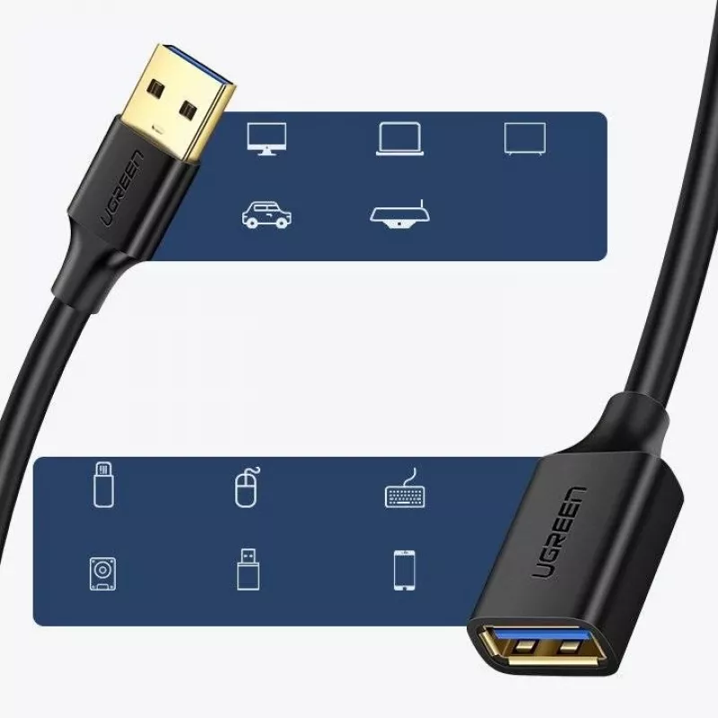 Ugreen pagarinātājkabeļa adapters USB 3.0 (ligzda) uz USB 3.0 (spraudnis) 2m (melns)