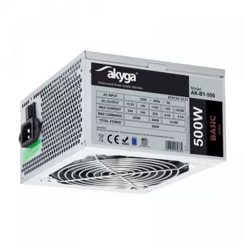 Barošanas bloks Akyga AK-B1-500, 500 W, ATX 2.31, 20+4 kontaktu, 120 mm ventilators, nemodulārs