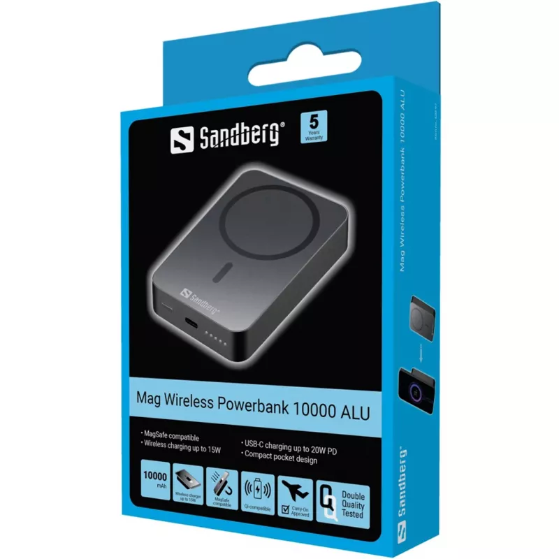 Portable Charger Sandberg Mag Wireless Powerbank 10000 ALU, 10000 mAh