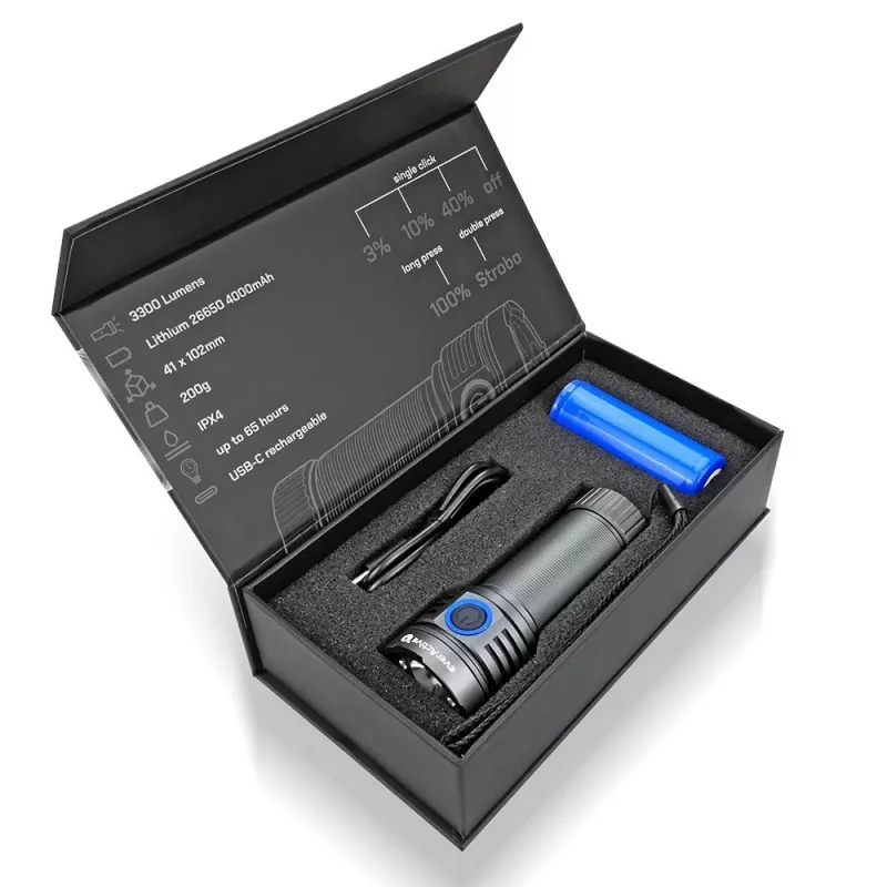 LED lukturītis everActive LUMINATO R FL-3300R — 3300 lūmeni, uzlādējams