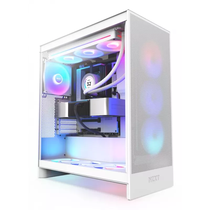 PC Case NZXT H7 Flow RGB Midi Tower balta — Tempered Glass, EATX, Front 3×120mm, USB-C