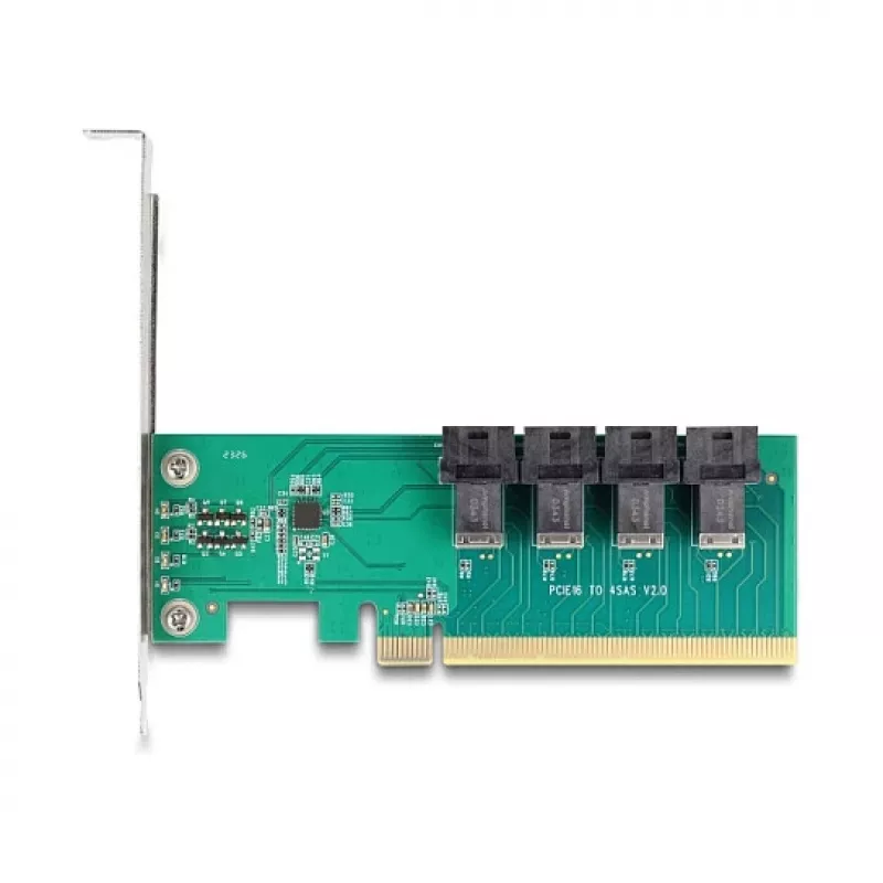 DELOCK PCIe x16 bifurkācijas karte uz 4× iekšēju SFF-8643 NVMe, zema profila