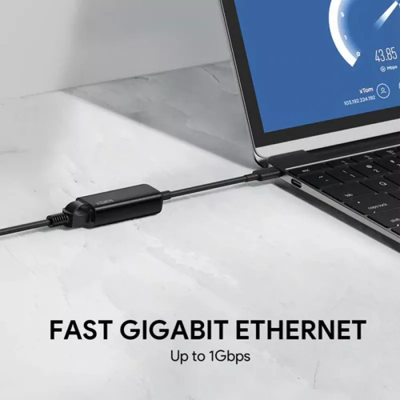 Ethernet adapteris Aukey CB-A30 USB‑C uz Gigabit RJ45 10/100/1000 Mbps, USB 3.0, alumīnija, LED indikatori