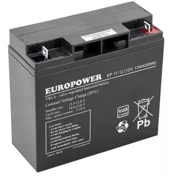 Hermētiska svina-skābes AGM baterija europower EP sērija 12V 17Ah – kalpošanas laiks 6–9 gadi