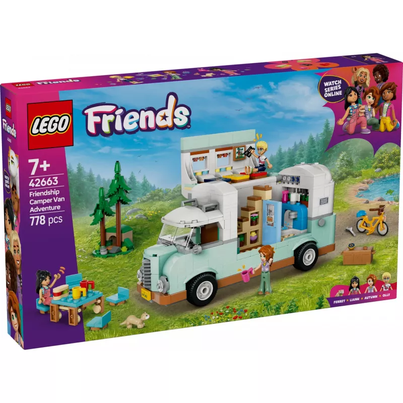 LEGO kempera komplekts 42663 — LEGO Friends kemperis, 778 detaļas, 3 minilelles, vecums 7+