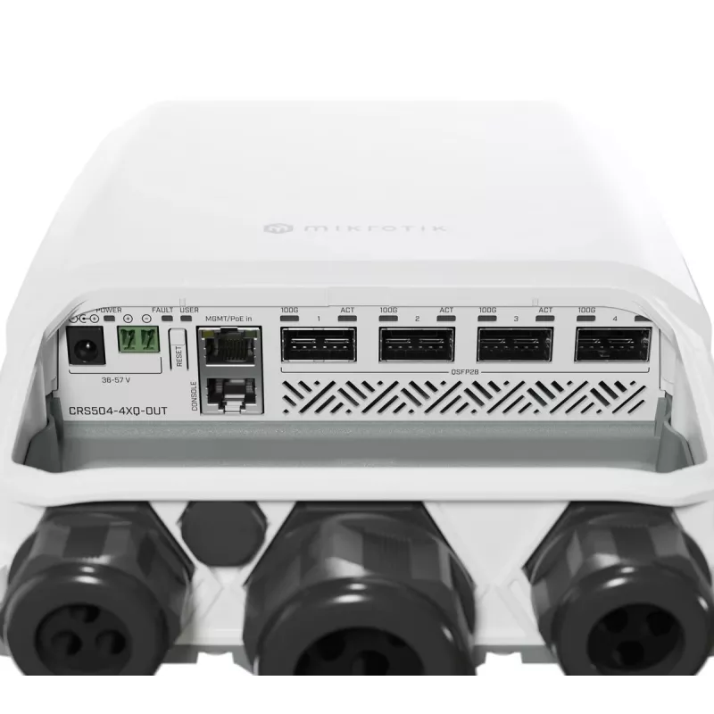 Mikrotik CRS504-4XQ-OUT tīkla slēdzis Pārvaldīts L3 Fast Ethernet (10/100) Power over Ethernet (PoE) 1U Balts