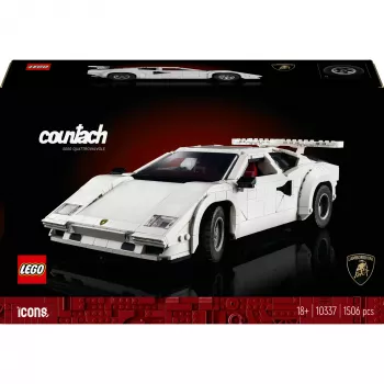 LEGO Icons konstruktors Lamborghini Countach 5000 Quattrovalvole 10337 — vitrīnas modelis, 1506 detaļas, 340×90×160 mm