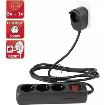 Strāvas sadalītājs REV Multiple Socket Outlet 3+1 ar slēdzi, 2 m kabelis, melns