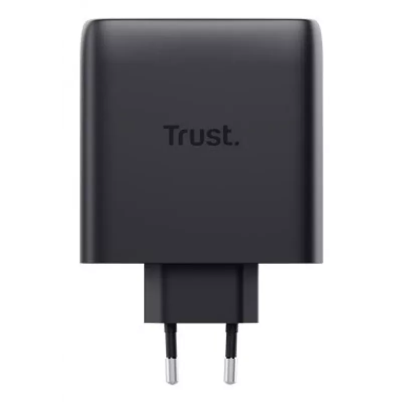 TRUST Maxo 100W 2-portu USB-C GaN lādētājs — 100 W, 2× USB-C, maks. 20 V, 2 m kabelis, melns