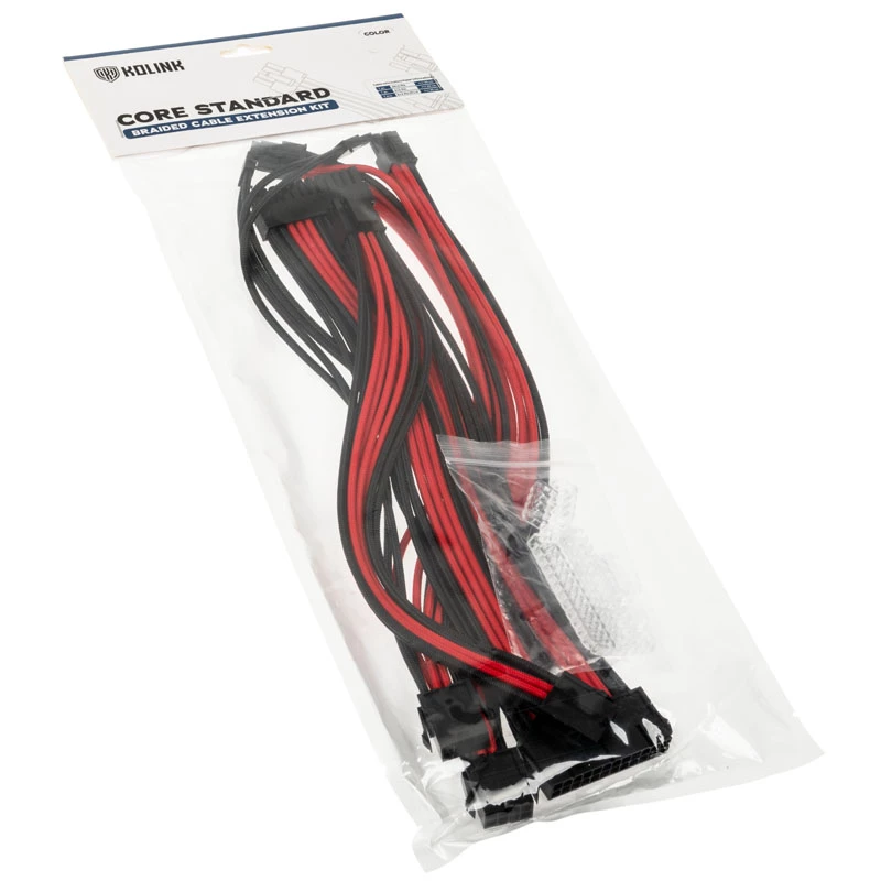 Kolink Core standarta pīta kabeļa pagarinātāju komplekts - Jet Melns / Racing Red, 24‑pin + 8‑pin + 6+2‑pin + SATA