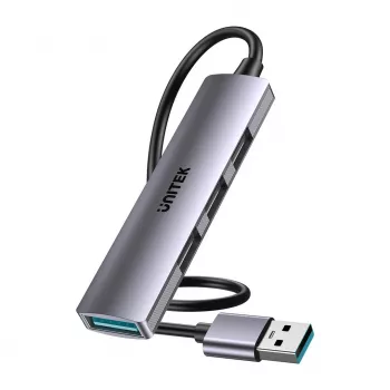 USB centrmezgls Unitek H1208CGY01 — 4 portu USB 3.0 (5 Gbps), atpakaļsaderīgs ar USB 2.0, alumīnija