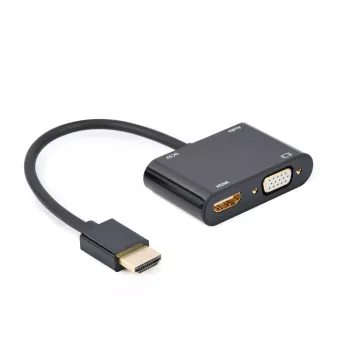 HDMI uz VGA adapteris GEMBIRD A-HDMIM-HDMIFVGAF-01, HDMI vīrišķais uz VGA izeju, 0,15 m, melns