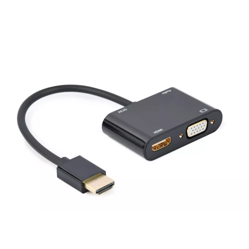 HDMI uz VGA adapteris GEMBIRD A-HDMIM-HDMIFVGAF-01, HDMI vīrišķais uz VGA izeju, 0,15 m, melns