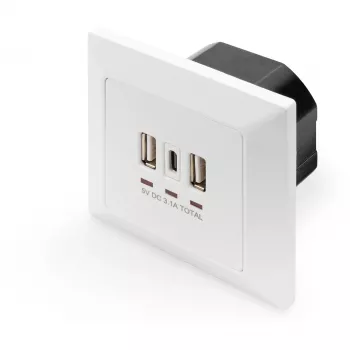 DIGITUS DA-70618 - USB izvade - USB, USB Type C - 2 USB porti, 1 USB-C ligzda - 3,1 A - RAL 9003, signālbaltā krāsā