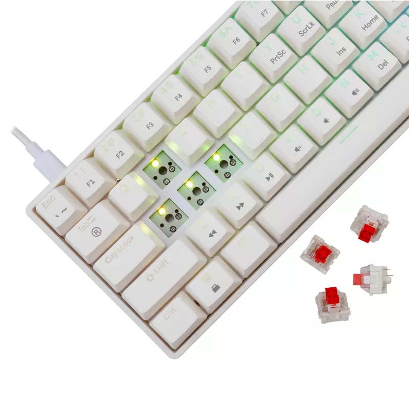 Vadu mehāniskā tastatūra White Shark Shinobi-2 (GK-004211) — ASV izkārtojums, sarkanie slēdži, balta