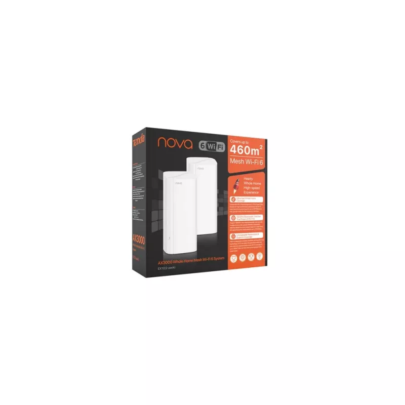 Bezvadu maršrutētājs TENDA EX12 2-Pack Dual-band 2.4/5 GHz Wi‑Fi 6E, 4 iekšējās antenas, 3 LAN pieslēgvietas