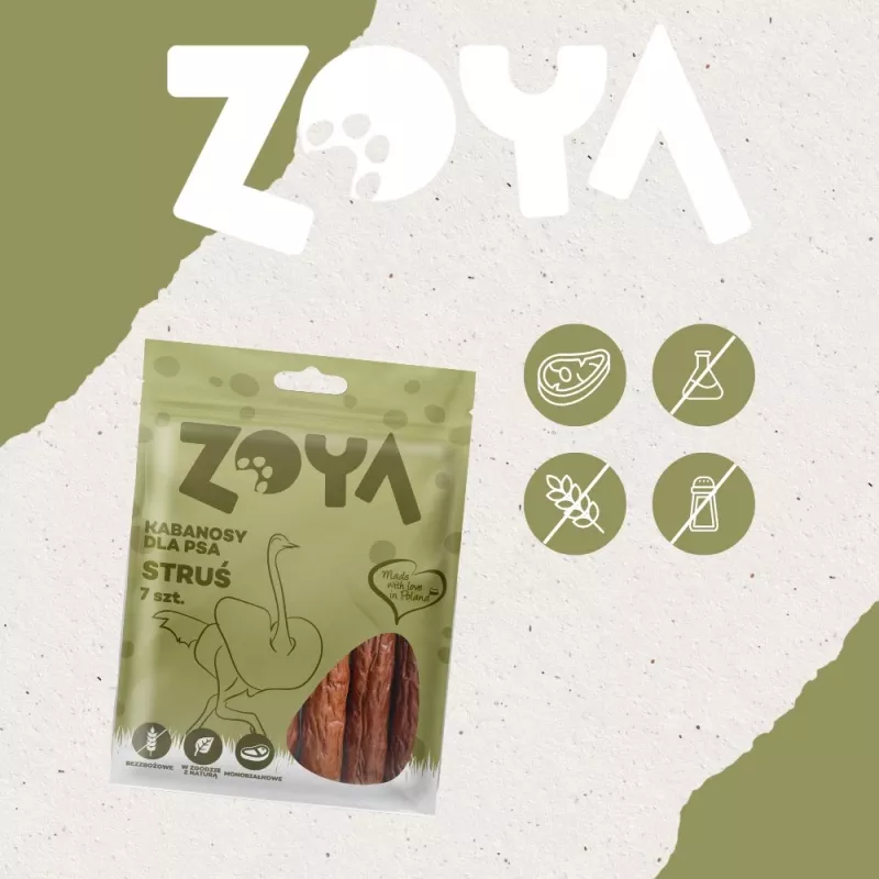ZOYA Strausu gaļas desiņas – našķi suņiem – 7 gab.