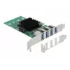 DeLOCK PCI Express x4 karte ar 4 ārējiem USB 3.0 četru kanālu portiem - zema profila formas faktors