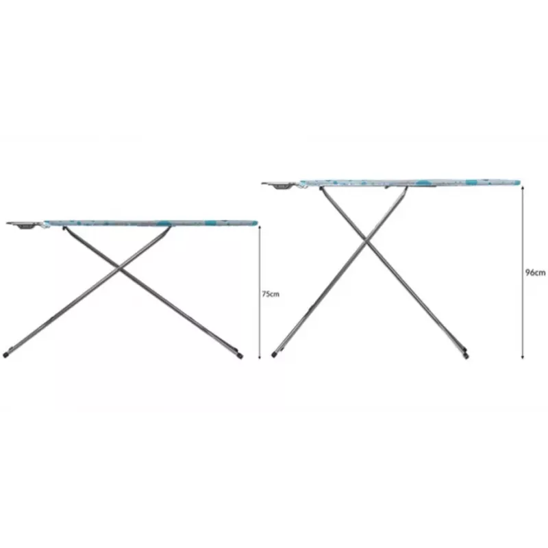 Pilna izmēra gludināmais dēlis Vileda 4023103218932 — pilna izmēra, nerūsējošā tērauda kājas, 1200×380 mm dēlis, augstums 75–96 cm, salokāms, gludekļa turētājs