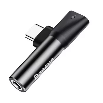 Baseus Audio Adapteris USB-C uz Mini Jack 3.5mm + USB-C (melns)